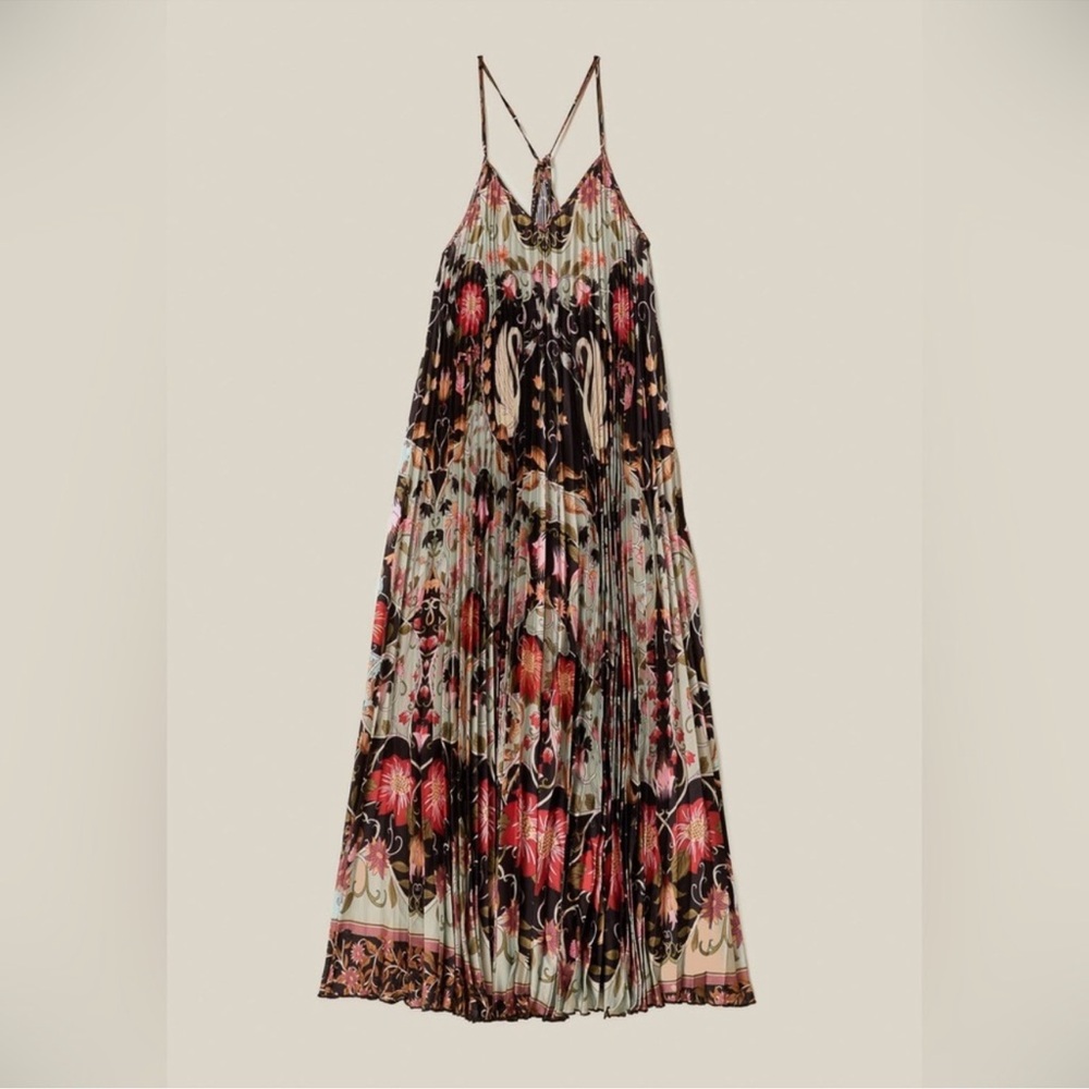 Farm Rio Blue Flowing Beauty Pleated Sleeveless Midi Dress - Picture 9 of 9